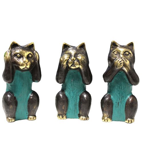 Set of 3 Brass Cats See No, Hear No, Speak No Evil Figurines