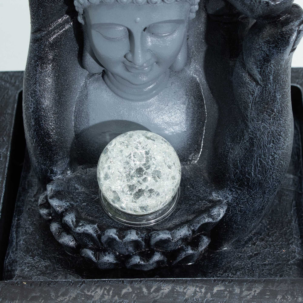 Buddha Hand and Head Tabletop Water Feature with Crystal Sphere