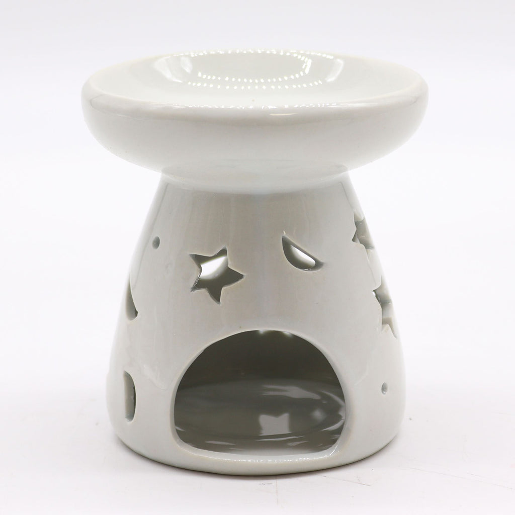 Lrg Classic White Oil Burner with Moon and Star Design for Fragrance