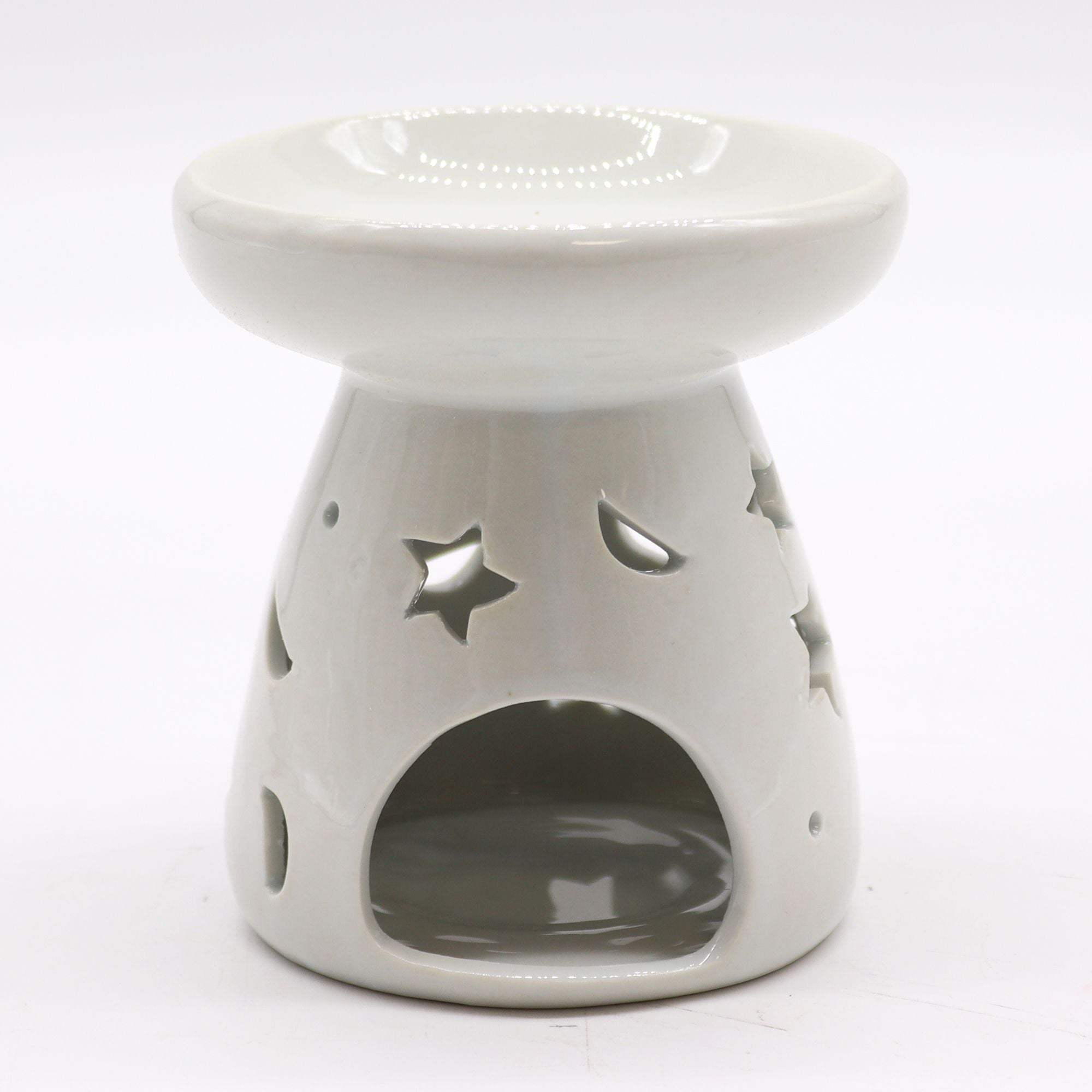 Lrg Classic White Oil Burner with Moon and Star Design for Fragrance