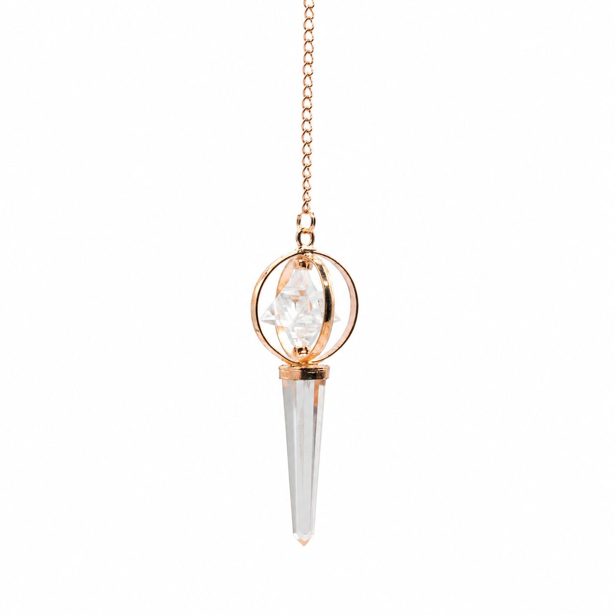 Stellar Gateway - Two Piece Spinning Merkaba Star in Copper Pendulum -  Clear Quartz