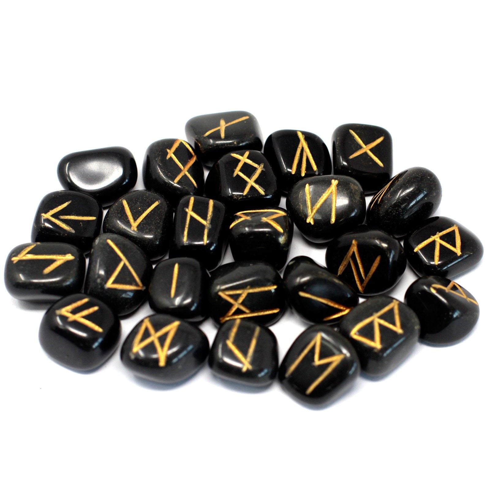 Mystical Black Agate Runes Stone Set in Pouch for Divination