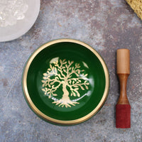 Large Tree of Life Singing Bowl Set- Green 14cm