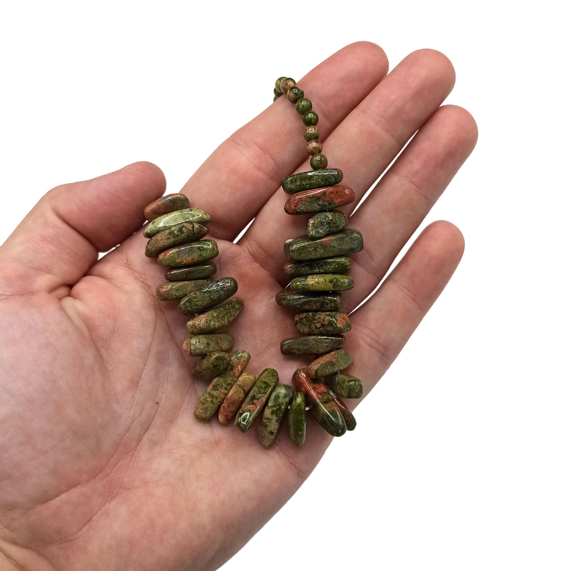 Longstone Gem Necklace in Unakite with Green and Pink Hues