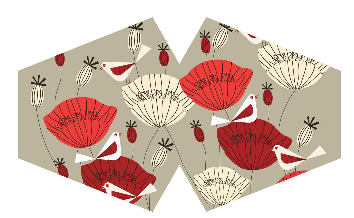Reusable Poly-Cotton Face Mask with Filter Pocket – Oriental Poppies (Adult)