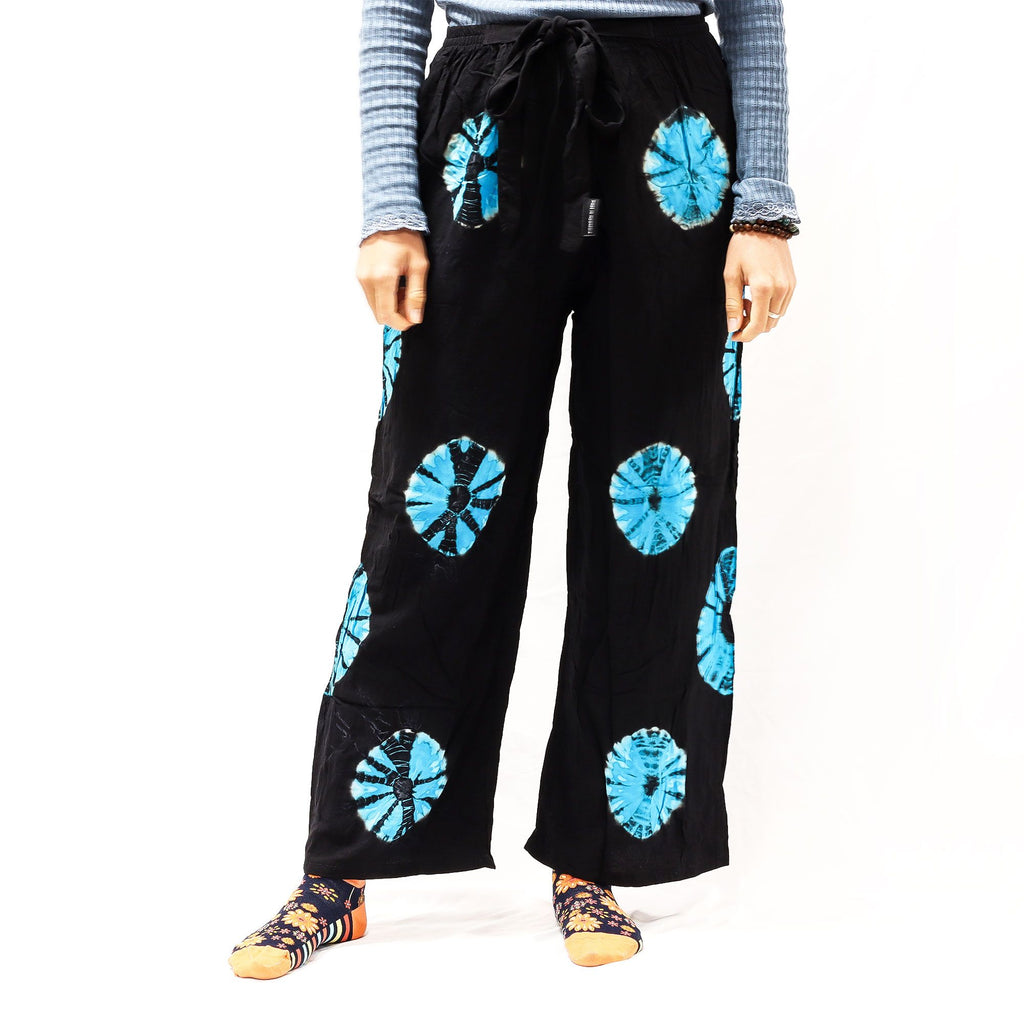 Japanese Style Lounge Pants in Black and Blue with Tie Dye Design