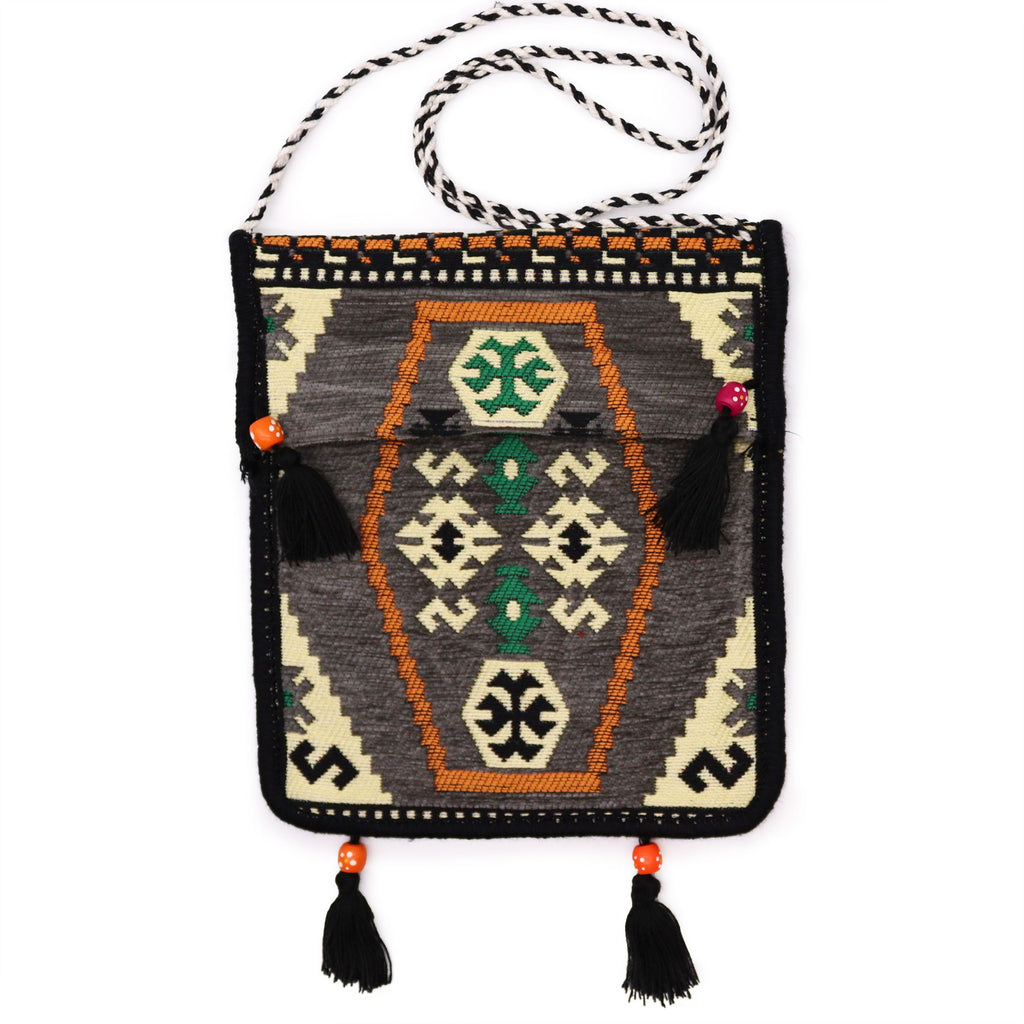 Pale Grey Kilim Messenger Festival Bag for Summer Events and Outings