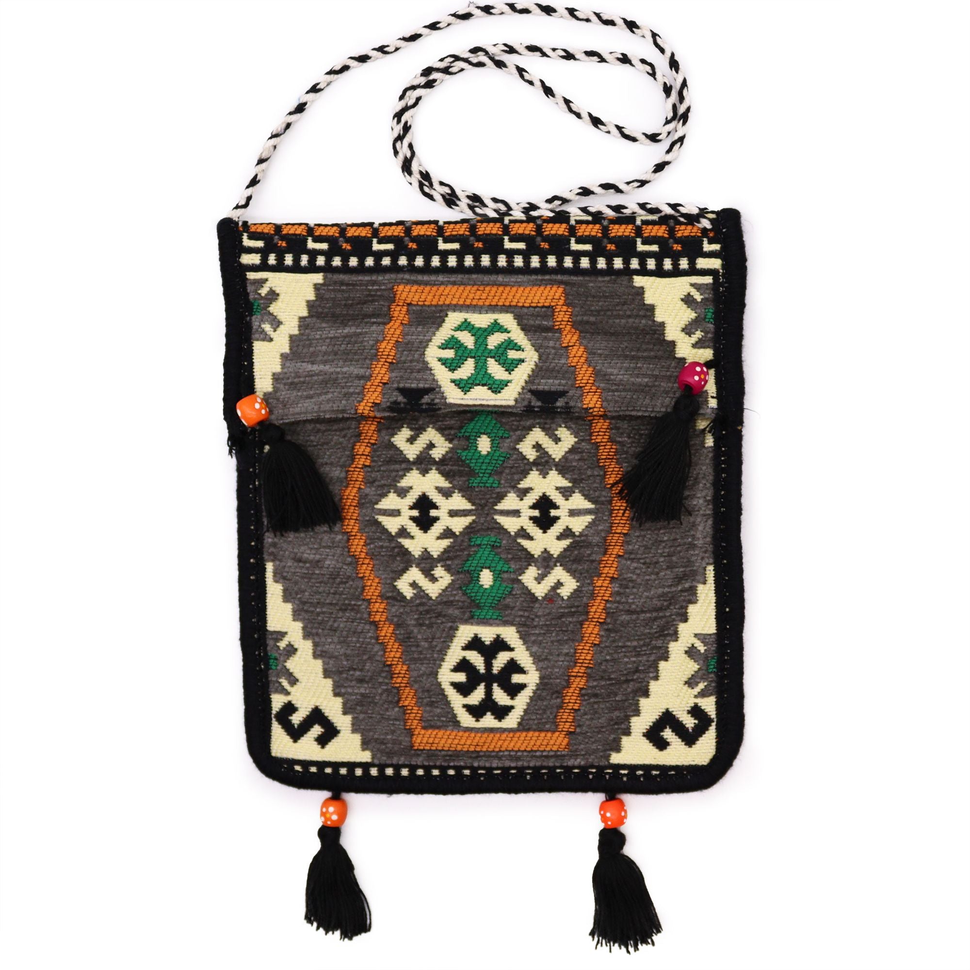Pale Grey Kilim Messenger Festival Bag for Summer Events and Outings