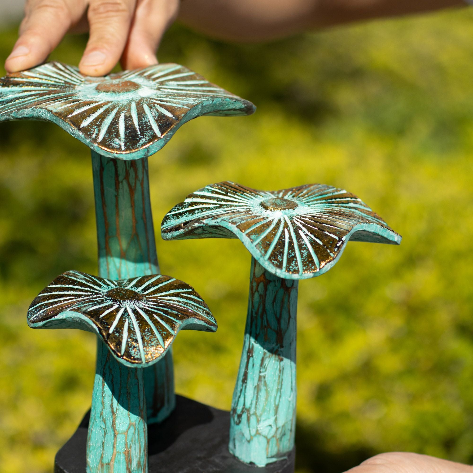 Small Golden Mushroom Art 20cm Greenwash Wooden Decoration Piece
