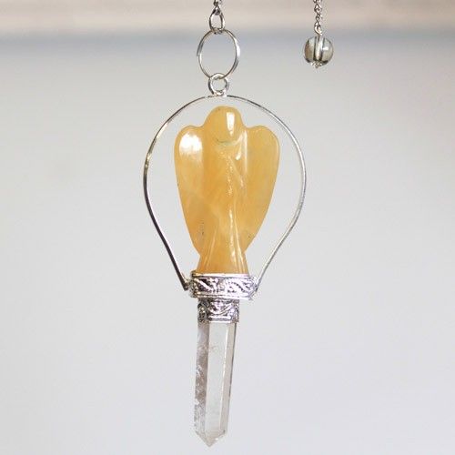 Angel Pendulum with Ring in Yellow Quartz for Dowsing Gifts