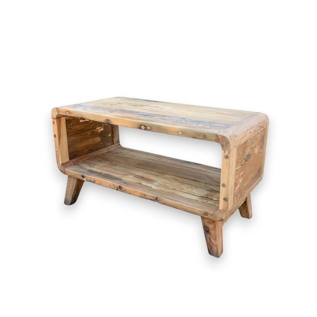 Small Rounded Coffee Table with Unique Recycled Wood Design for Homes