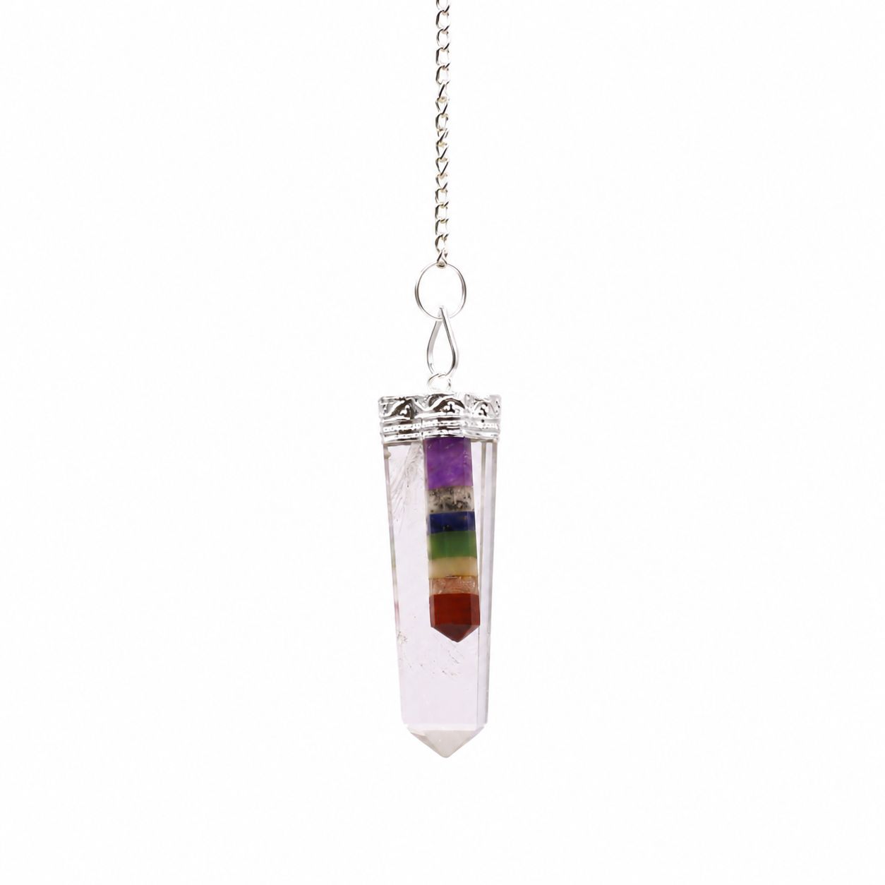 Crystal 7 Chakra Bounded Thin Point Flat Pendant for Dowsing