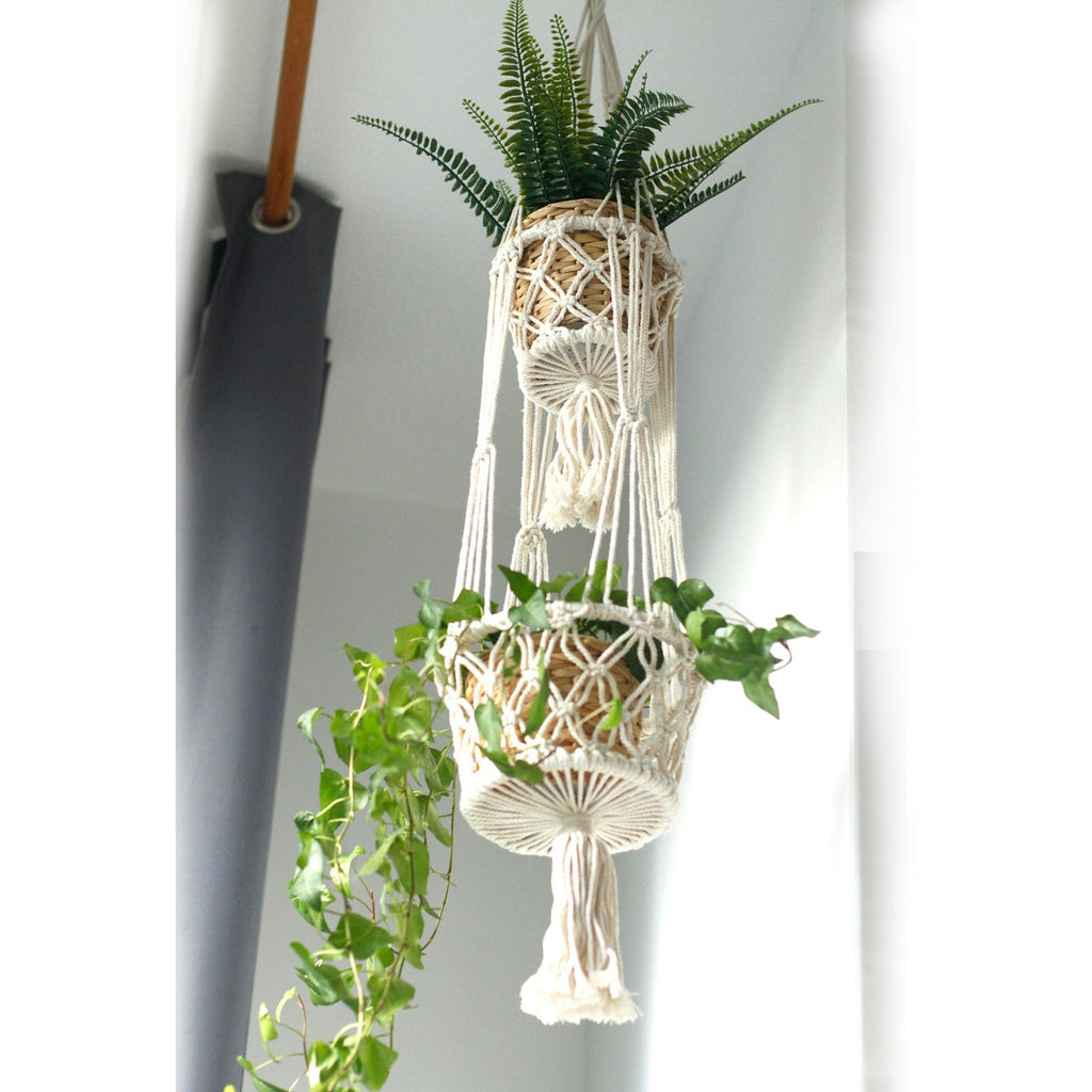 Macrame Pot Holder Double Holder for Stylish Home Plant Décor
