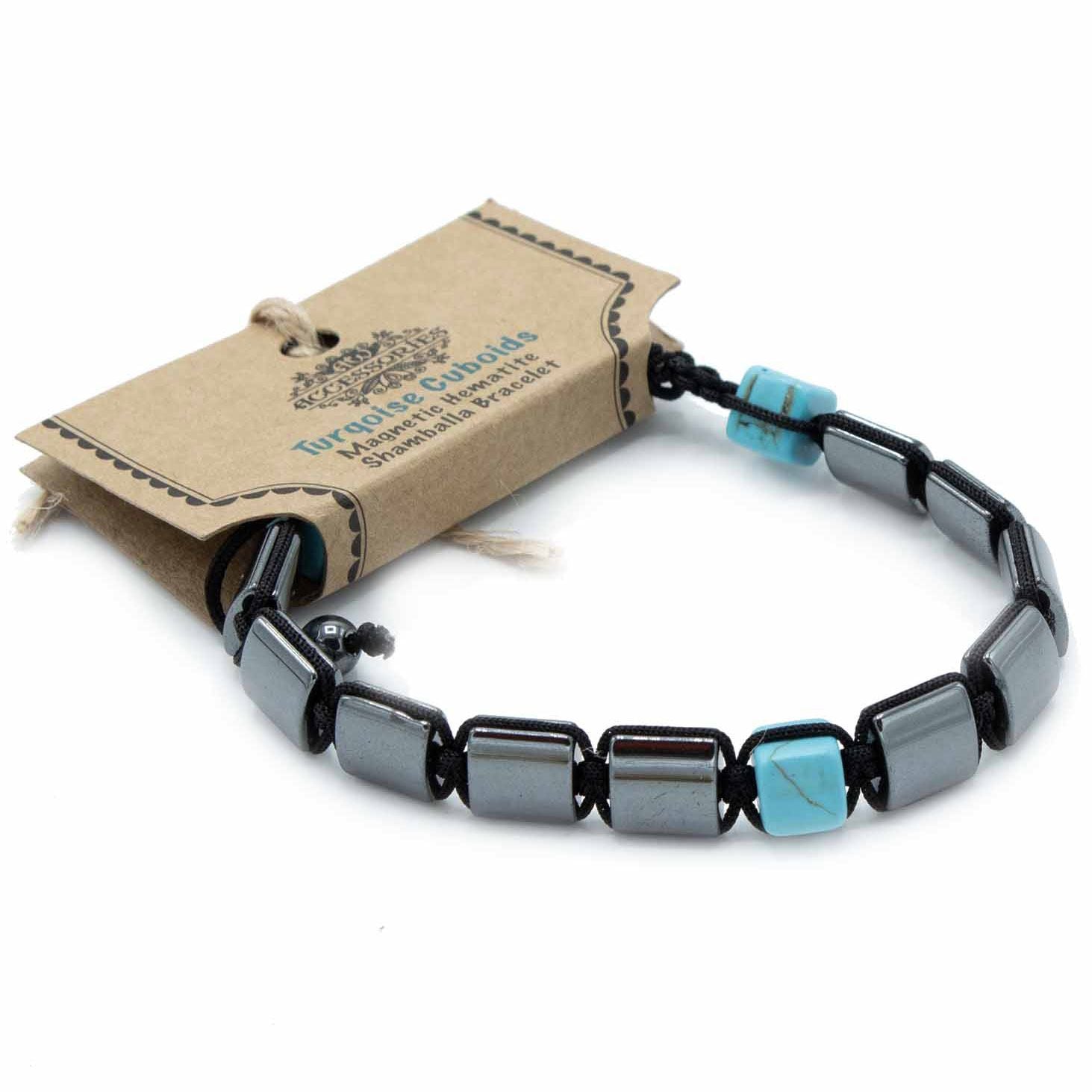 Magnetic Hematite Shamballa Bracelet with Turquoise Cuboids