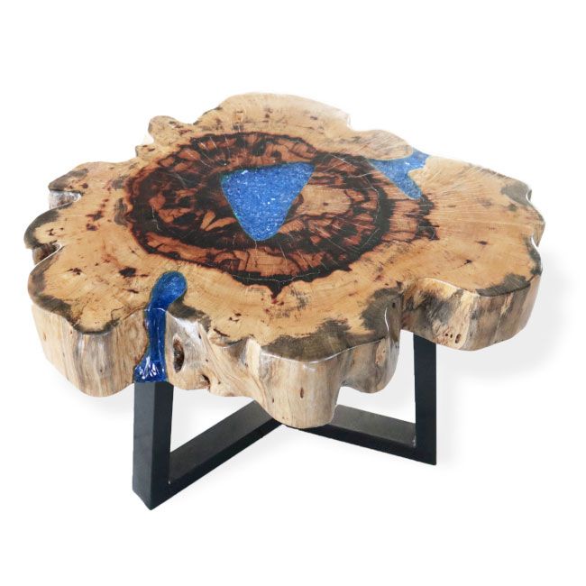 Tamarind and Resin Coffee Table in Sky Blue for Unique Interiors