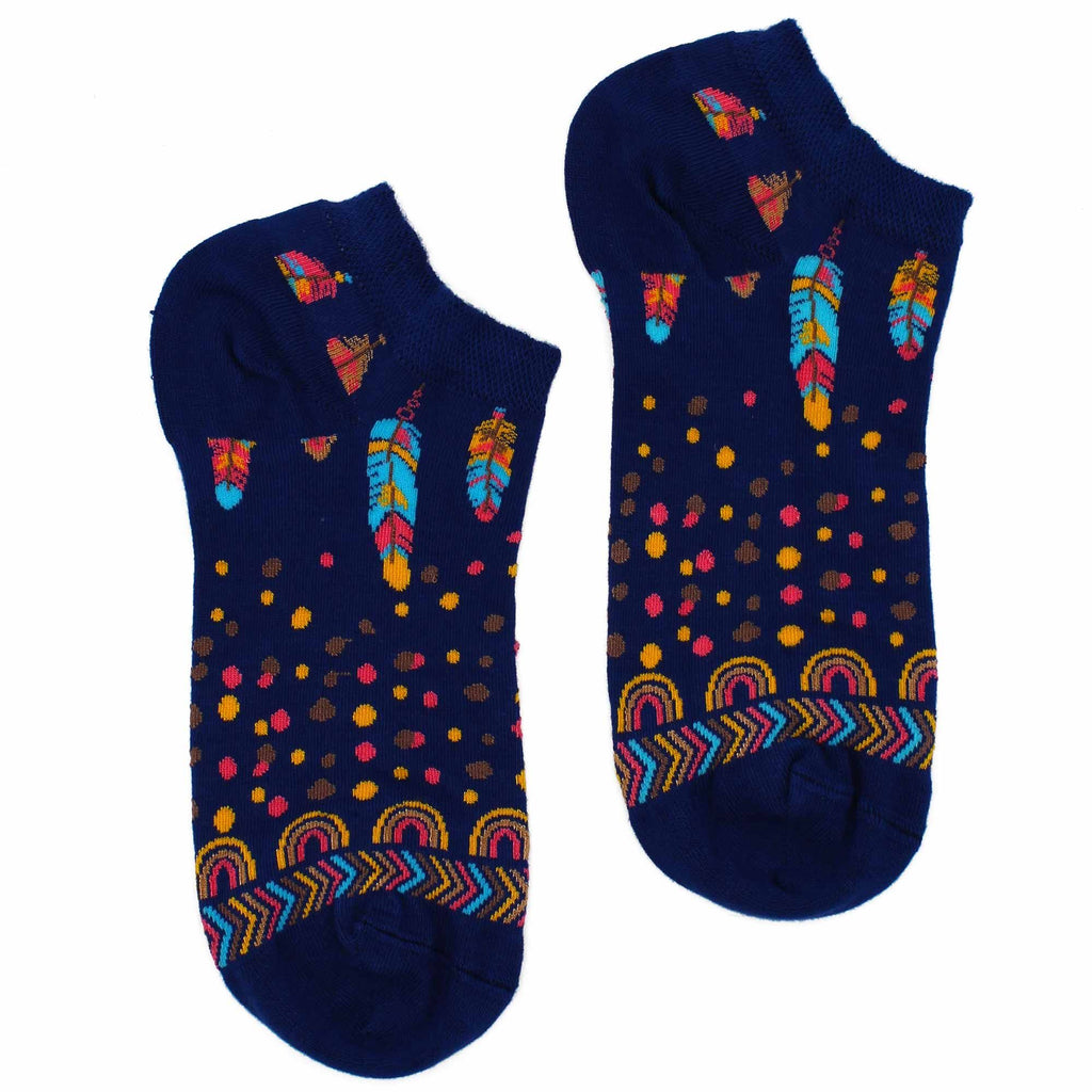 S/M Hop Hare Bamboo Socks Low Cut Indian Feathers Design for Comfort