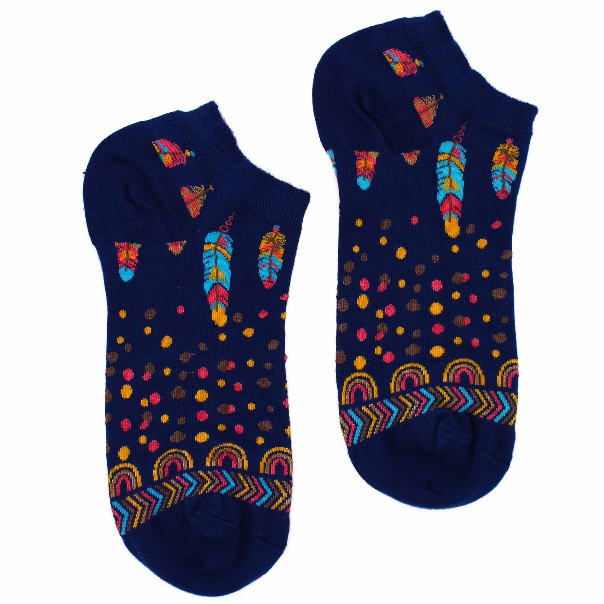 S/M Hop Hare Bamboo Socks Low Cut Indian Feathers Design for Comfort