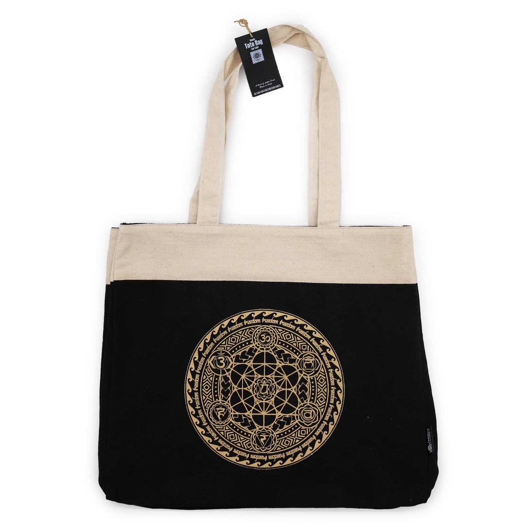 Oversized Tote Bag Chocolate Stonewash with Freedom Chakra Design