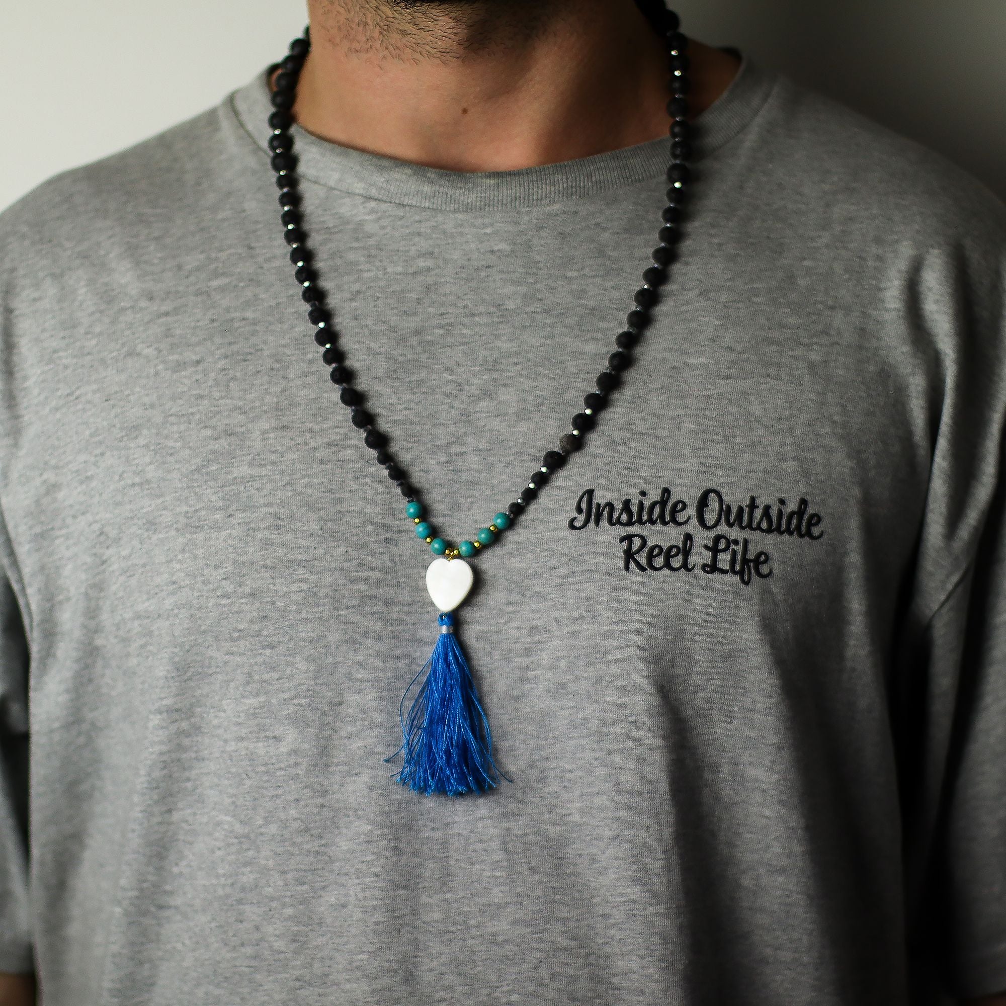 Essence of the Volcano Necklace with Lava Stones and Blue Tassel