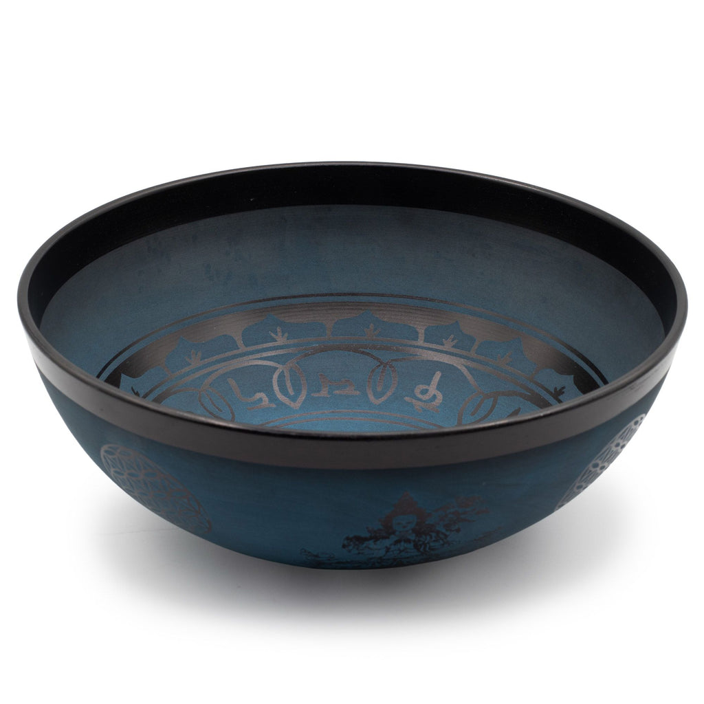 Large Aluminum Singing Bowl with Tibetan Double Dorje Design Blue