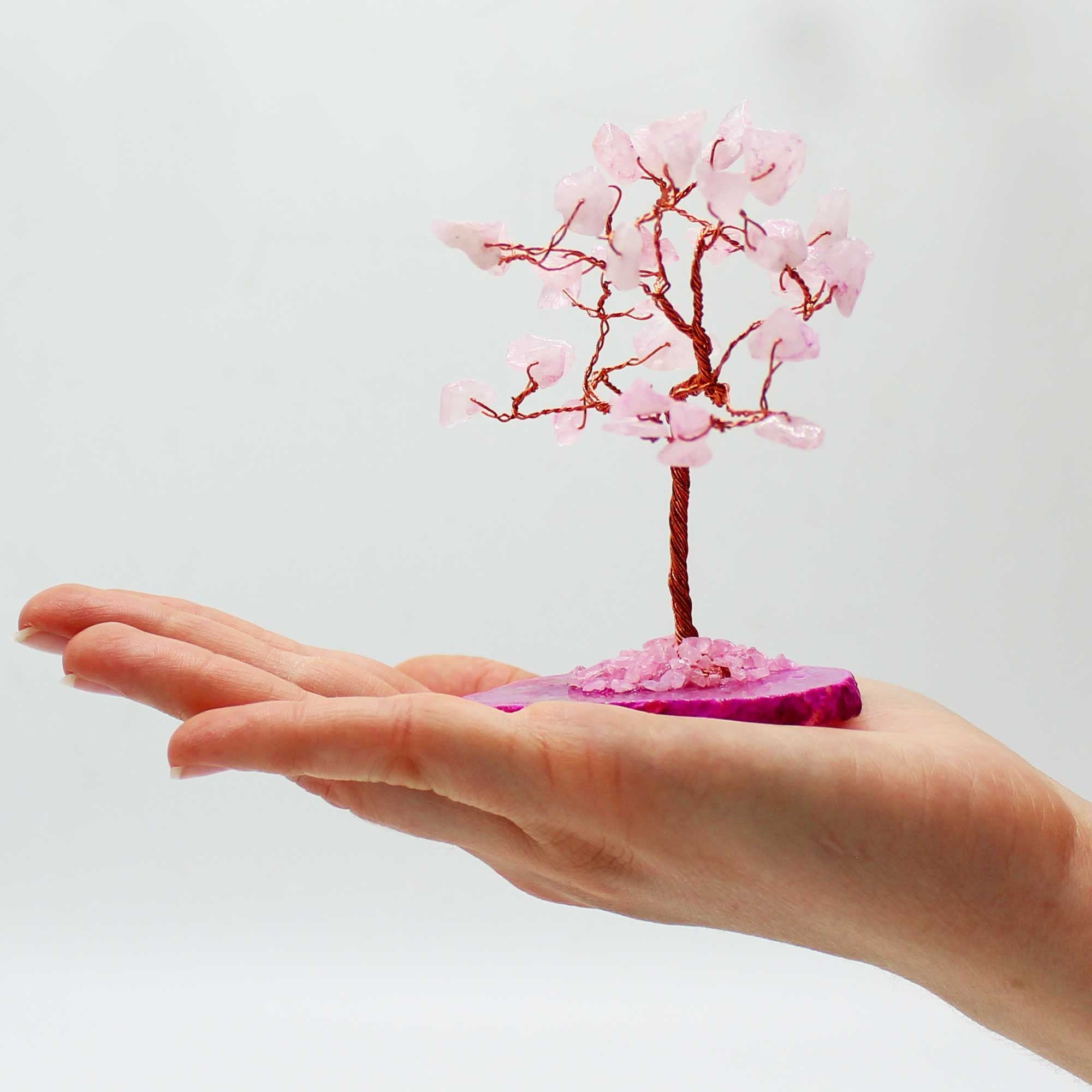 Rose Quartz Gemstone Tree on Pink Agate Base with 35 Beautiful Stones