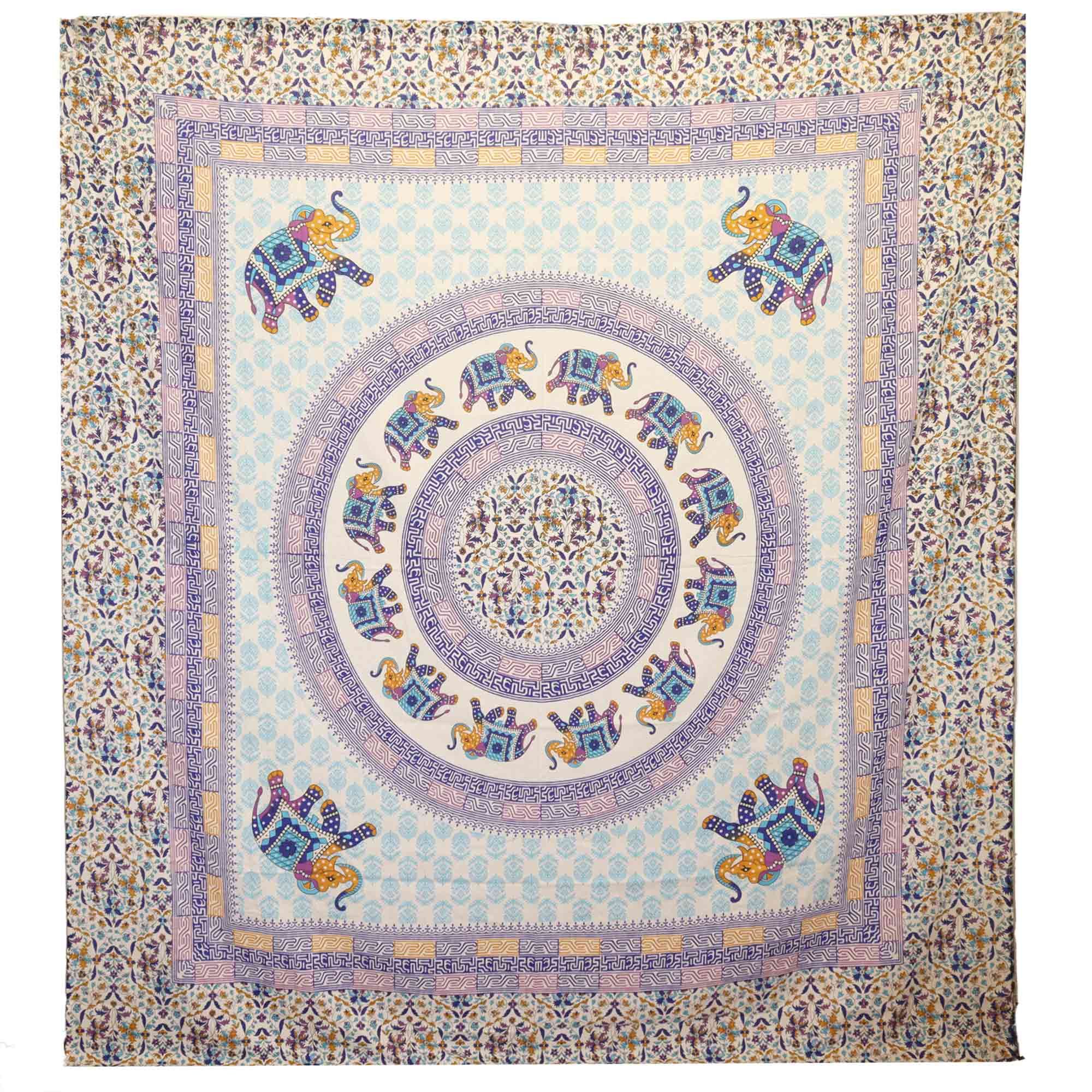 Turquoise Blue Elephant Mandala Wall Hanging on Cream Background