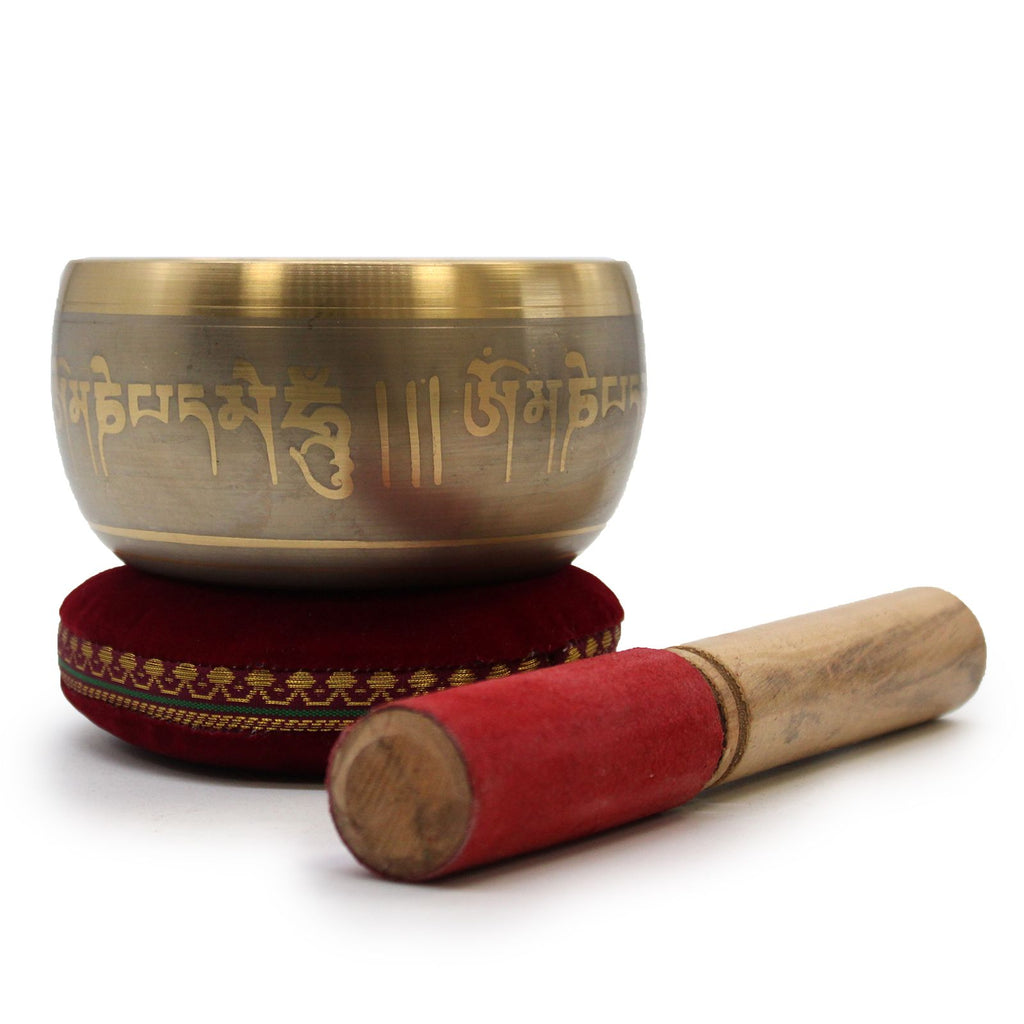 Five Buddha Singing Bowl with Traditional Buddhist Script Design