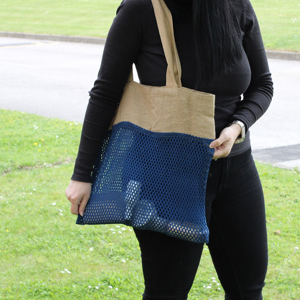 Pure Soft Jute and Cotton Mesh Bag in Denim for Daily Use