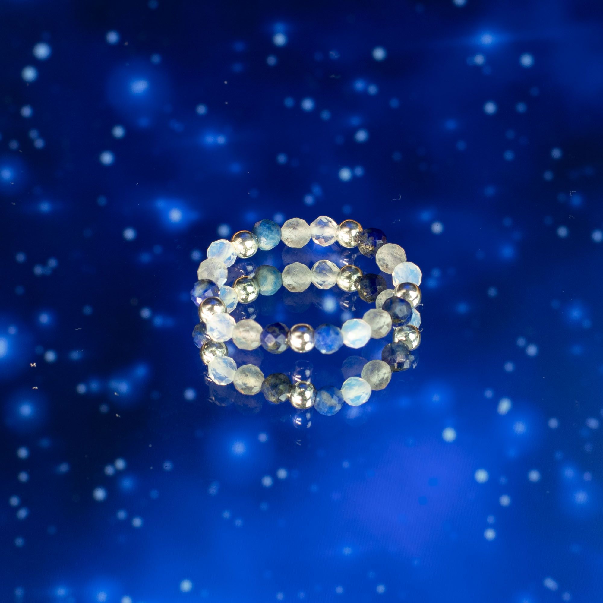 Nymph Spirit Gemstone Ring Set with Northern Lights Inspiration