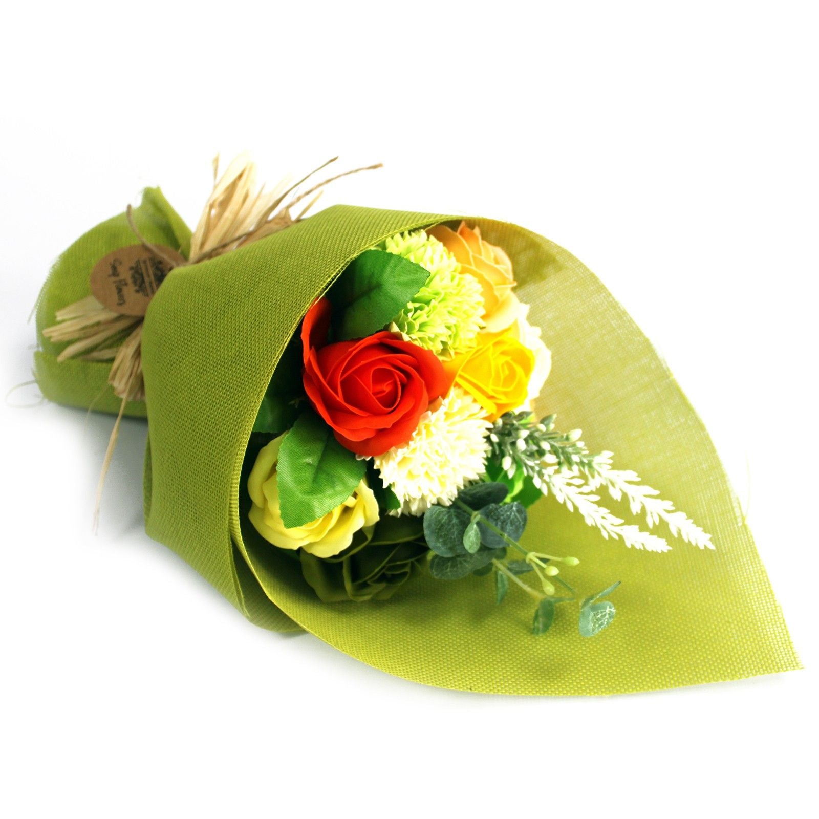 Standing Soap Flower Bouquet in Green and Yellow for Bathing