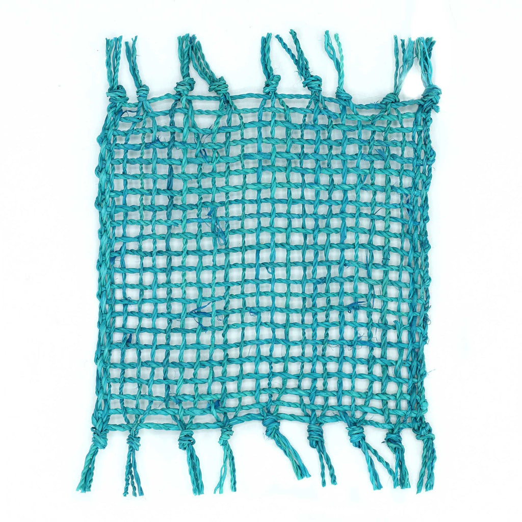 Set of 4 Turquoise Seagrass Fringe Natural Coasters for Decor
