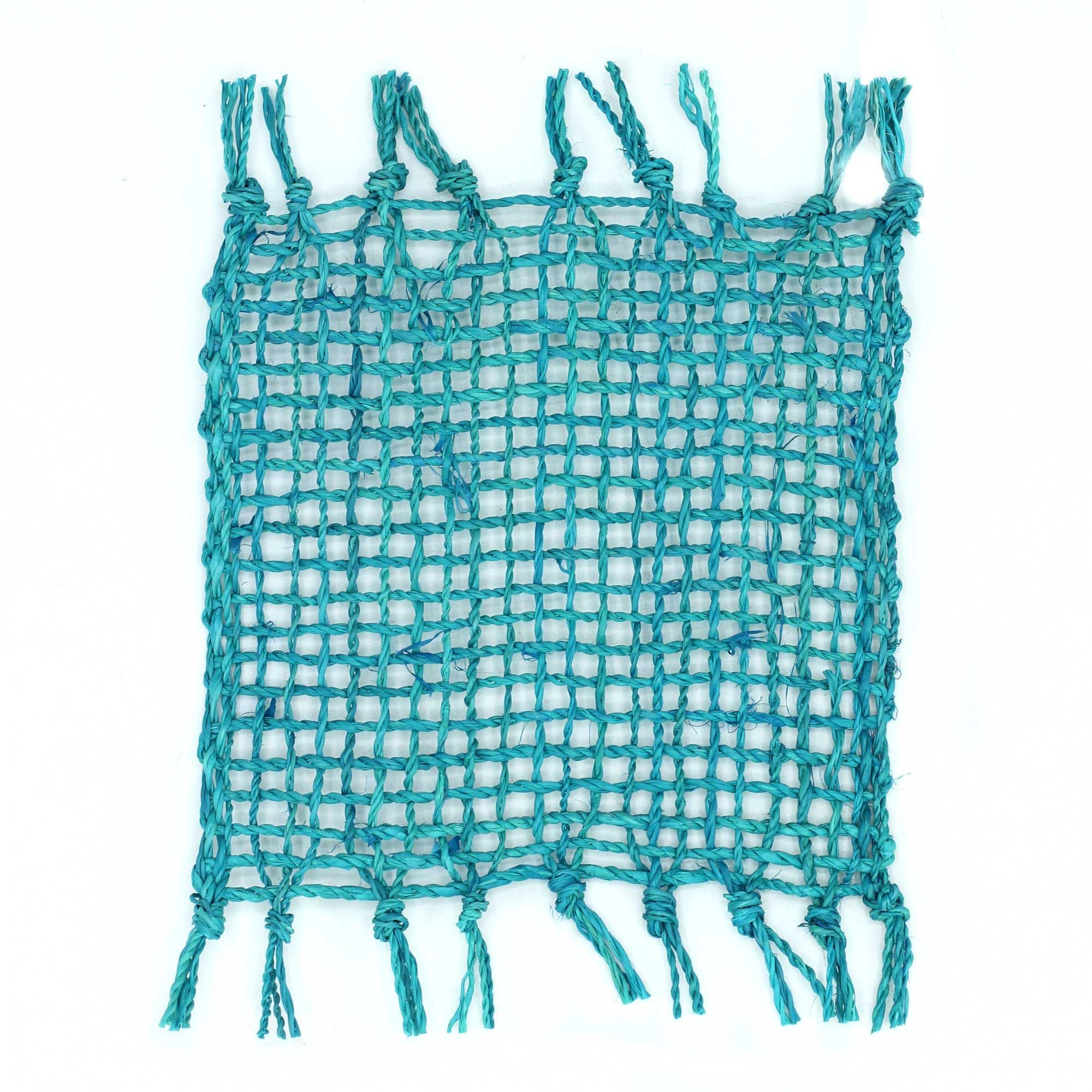 Set of 4 Turquoise Seagrass Fringe Natural Coasters for Decor