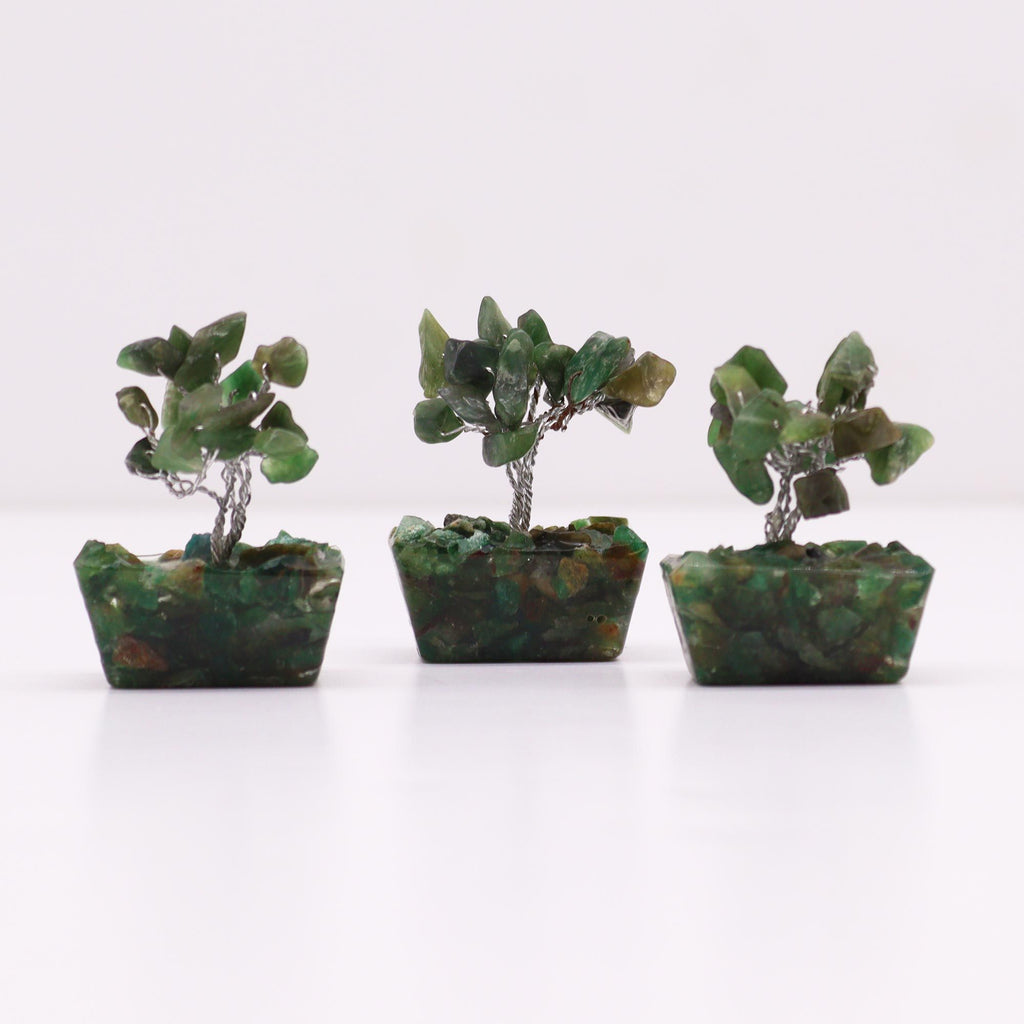 Mini Gemstone Tree on Orgonite Base with 15 Green Aventurine Stones