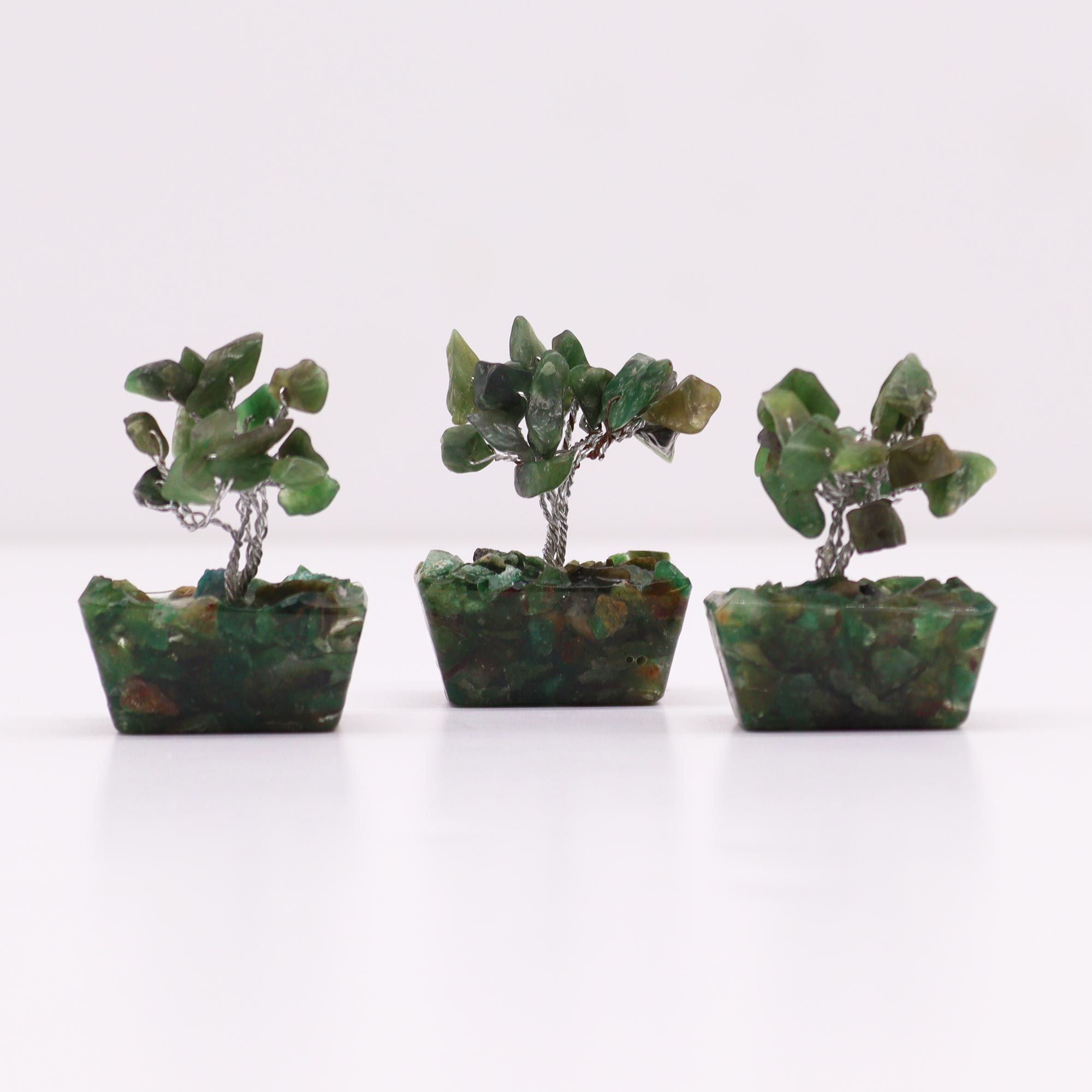 Mini Gemstone Tree on Orgonite Base with 15 Green Aventurine Stones