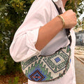 Jacquard Hobo Bag Geo Geen with Brown Strap for Daily Use