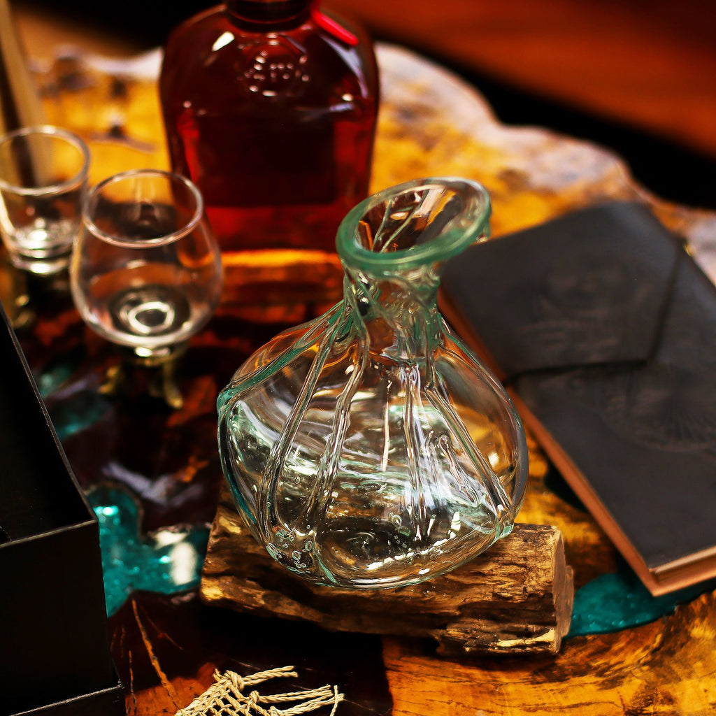 Molten Glass Fancy Mini Decanter on Wood for Stylish Serving
