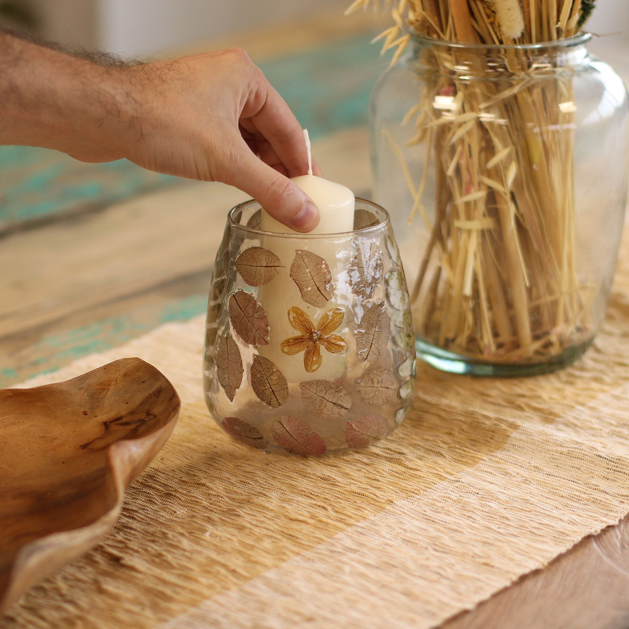 Natural Floral Glass Candle Holder Primavera for Home Decor