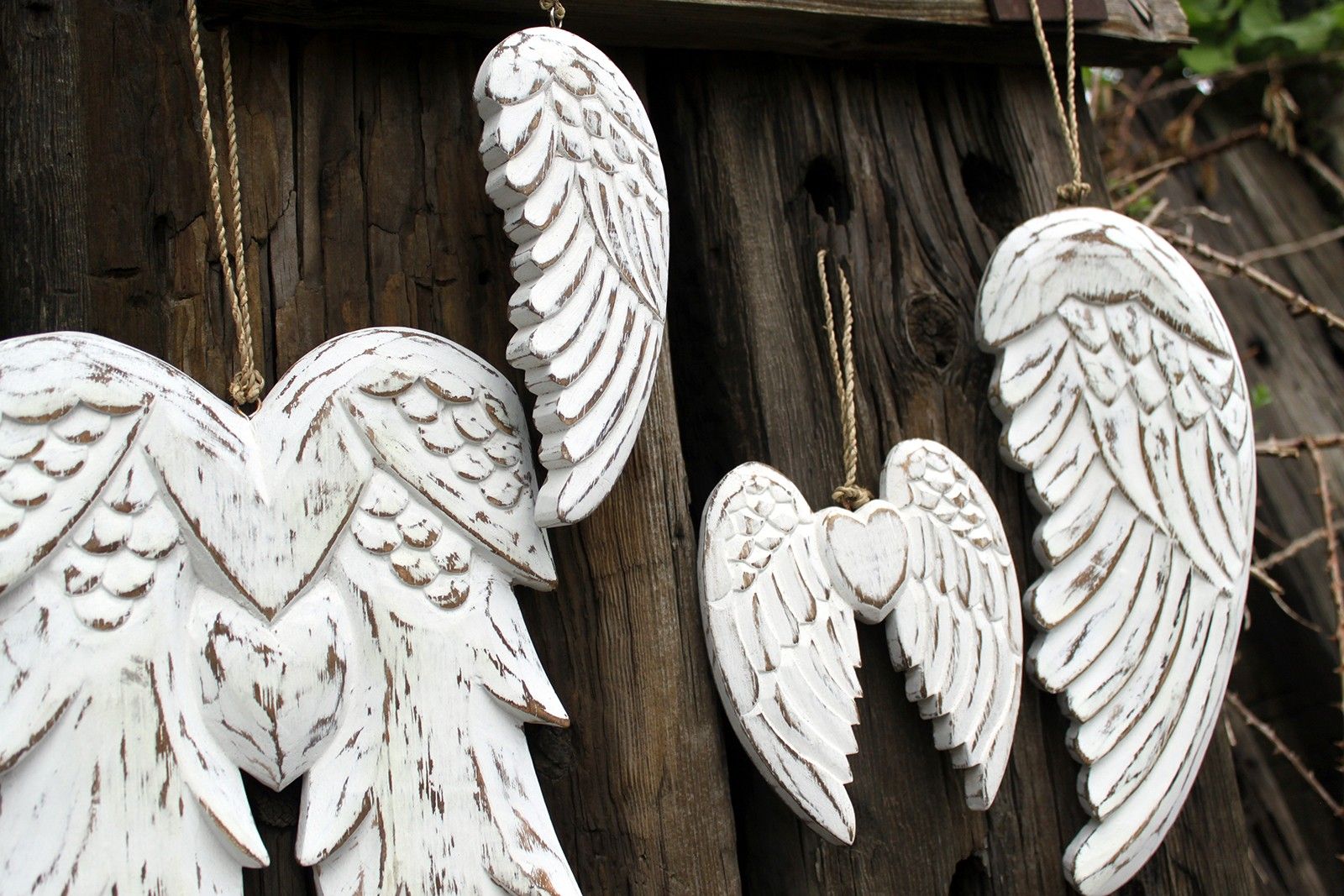 Hand Crafted Small Double Angel Wing & Heart Decoration 15cm