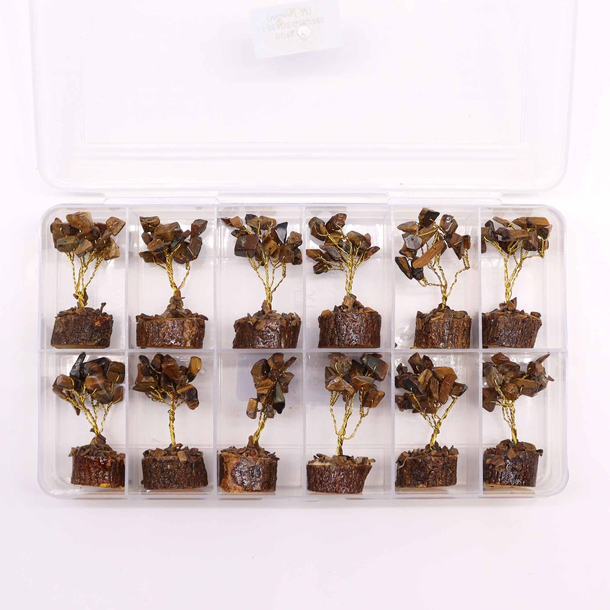 Mini Gemstone Tree on Wood Base with 15 Tiger Eye Stones