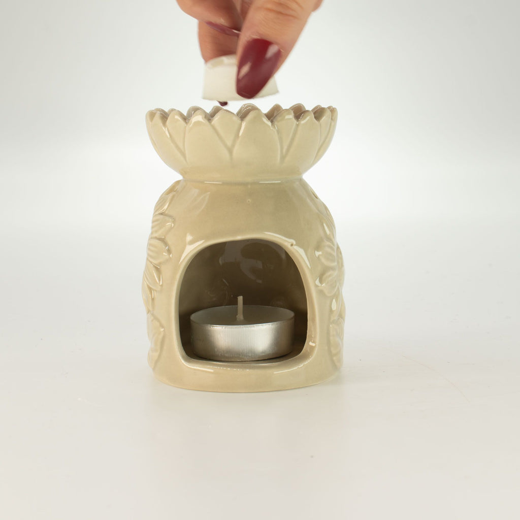 Ceramic Sunflower Oil Burner in Pastel Beige for Home Fragrance