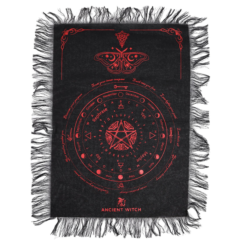 Ancient Witch Mystic Moth Pendulum Divination Cloth in Black and Red