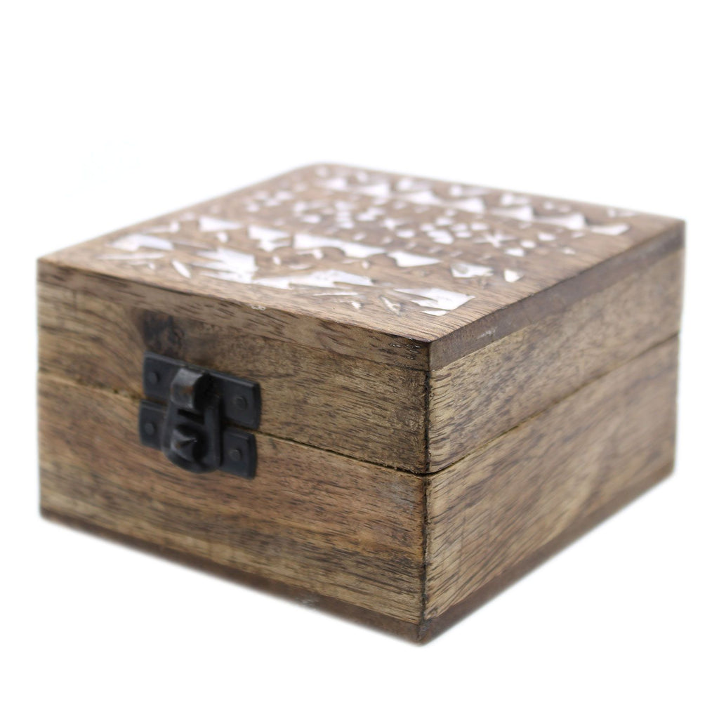 White Washed Wooden Box with Slavic Design for Stylish Storage