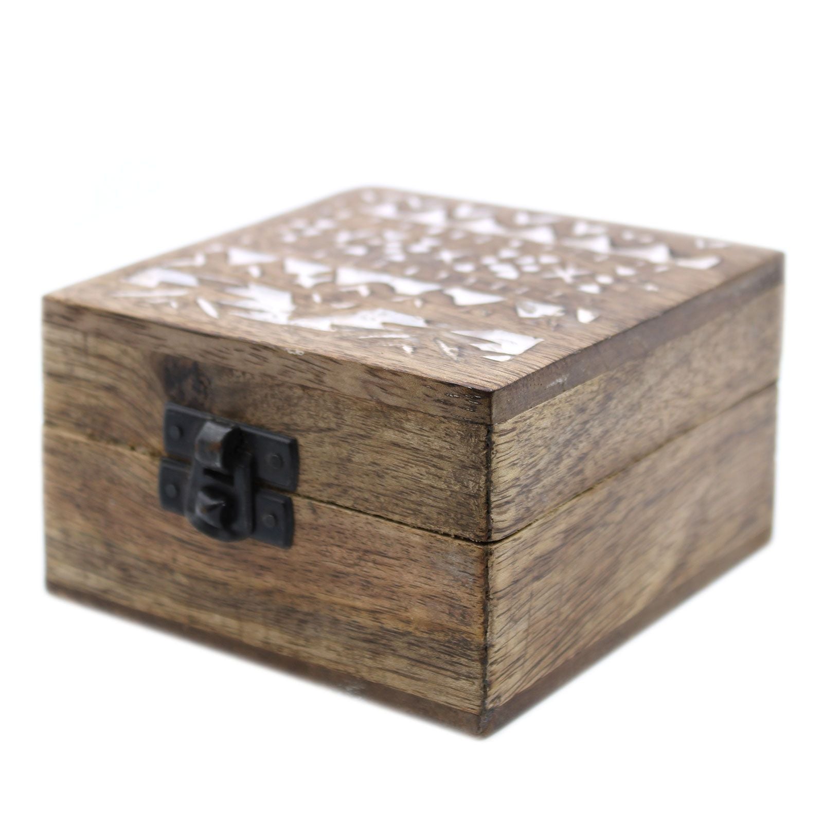 White Washed Wooden Box with Slavic Design for Stylish Storage
