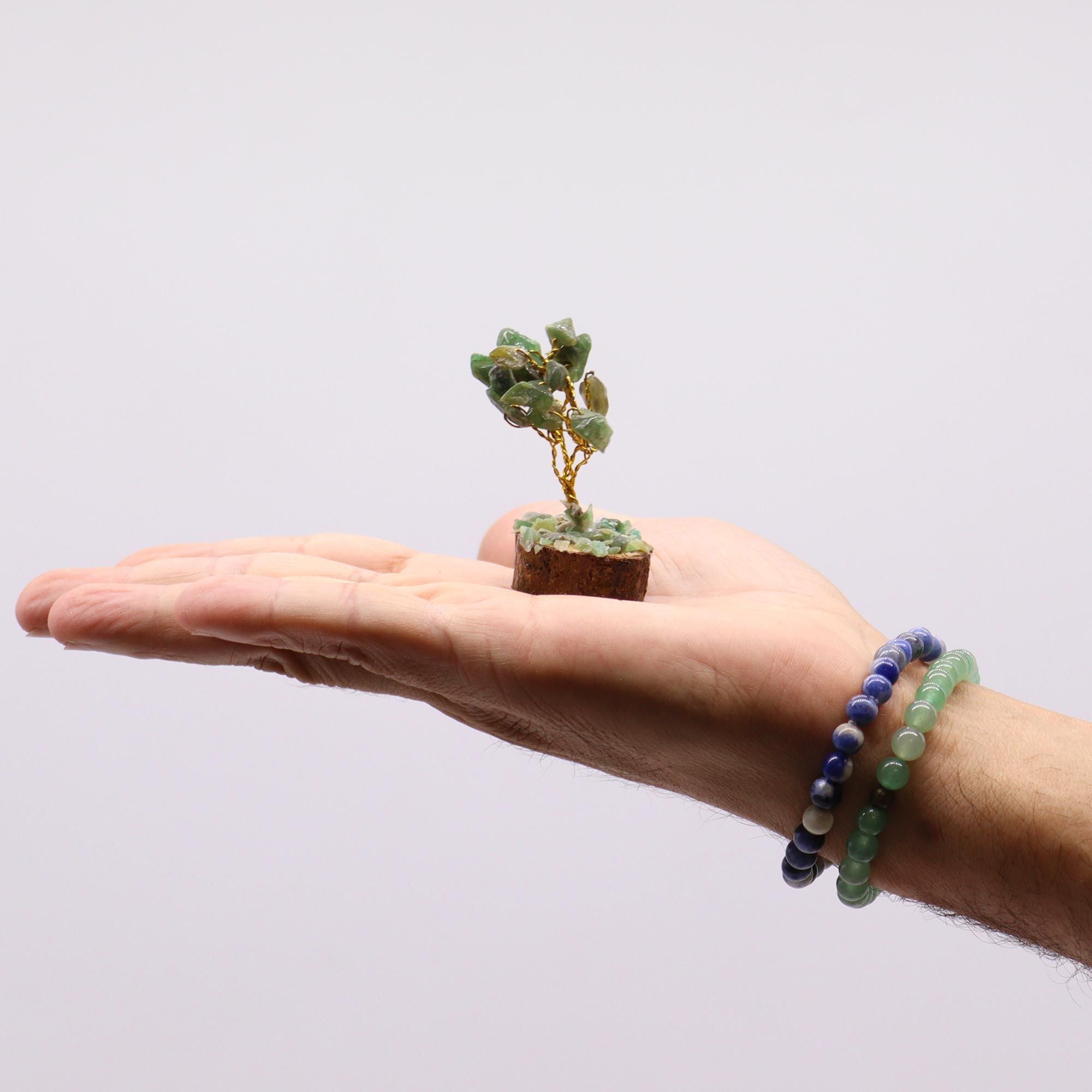 Mini Gemstone Tree on Wood Base with 15 Green Aventurine Stones