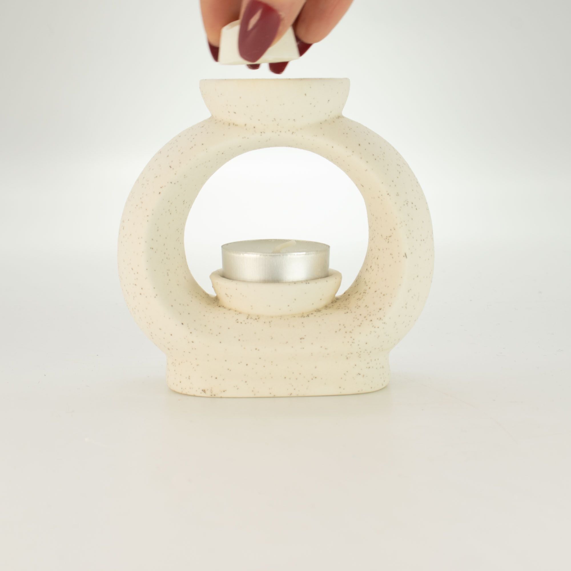 Ceramic Zen Oil Burner Large Oval Pebble Speckled Off White