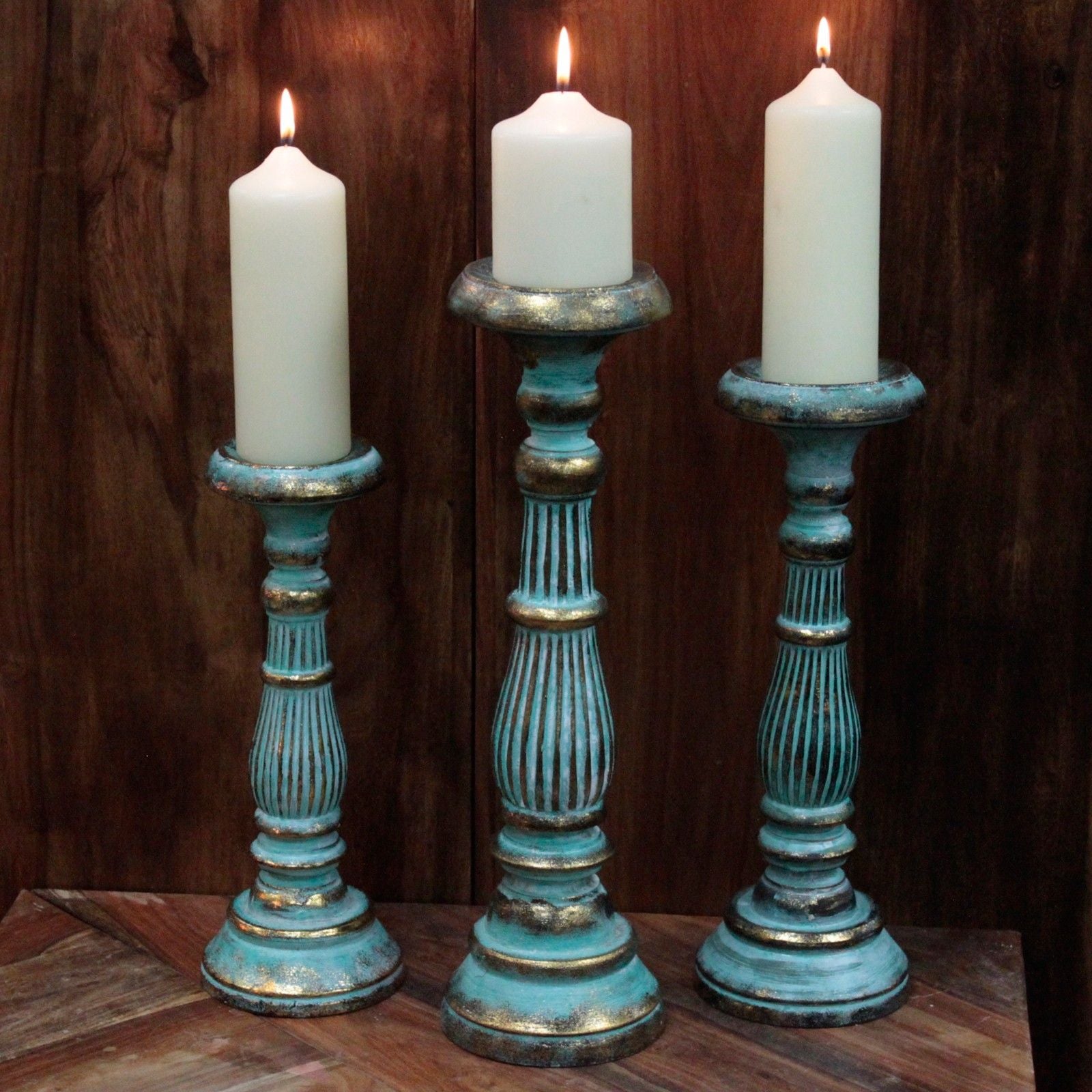 Large Turquois Gold Candle Stand for Vintage Home Decor Style