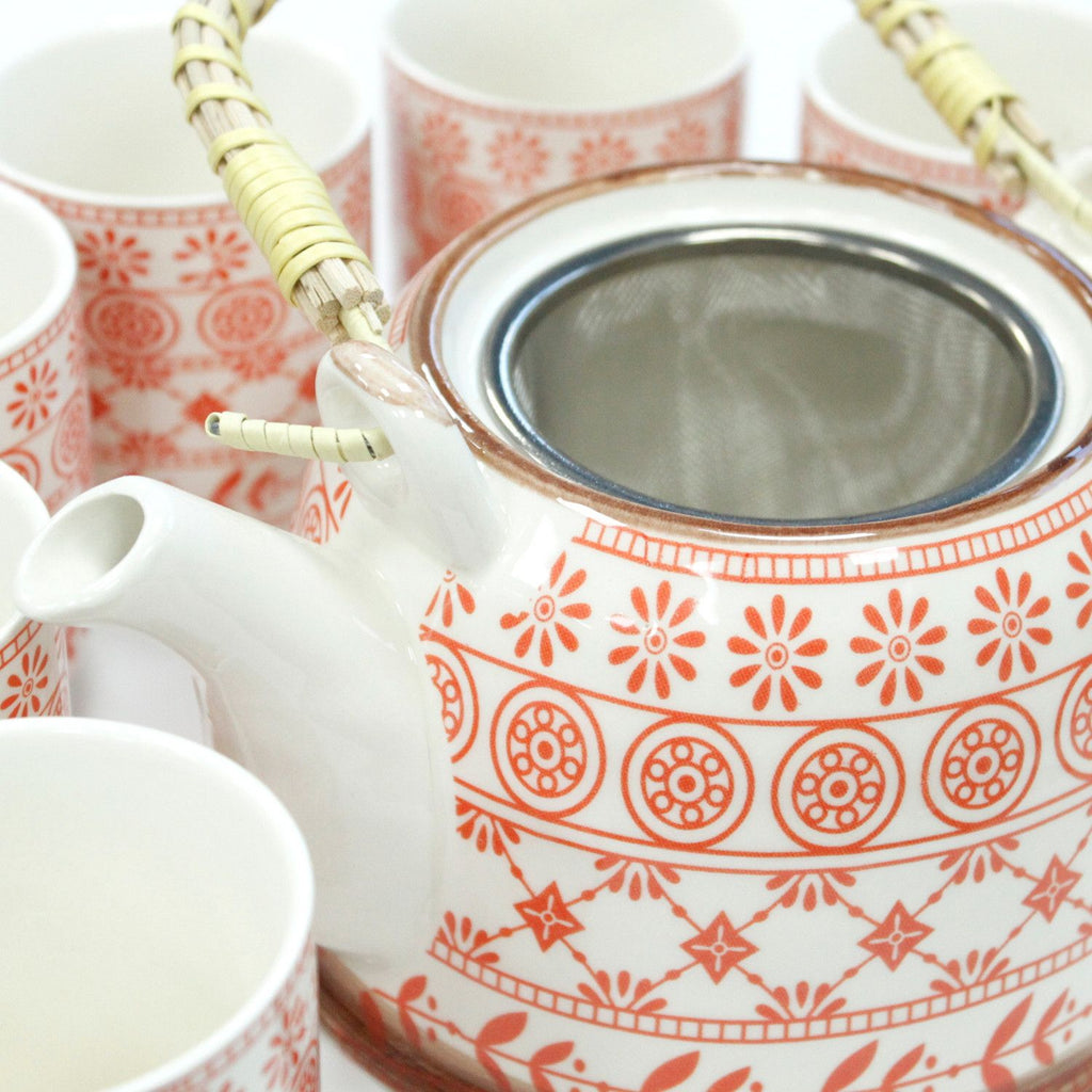 Herbal Teapot Set in Amber with Matching Cups for Tea Lovers