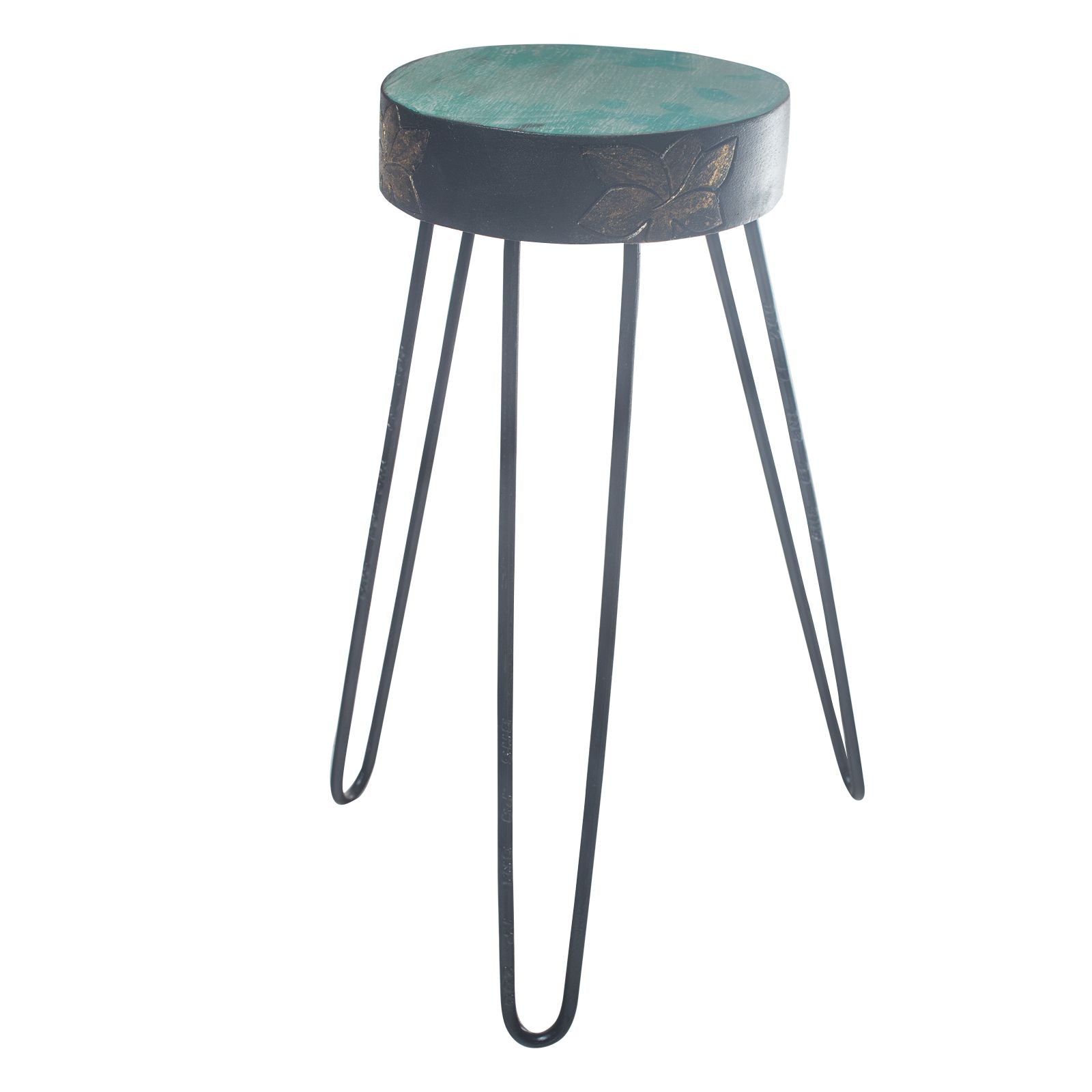 Albasia Wood Plant Stand with Turquoise and Gold Detail Design