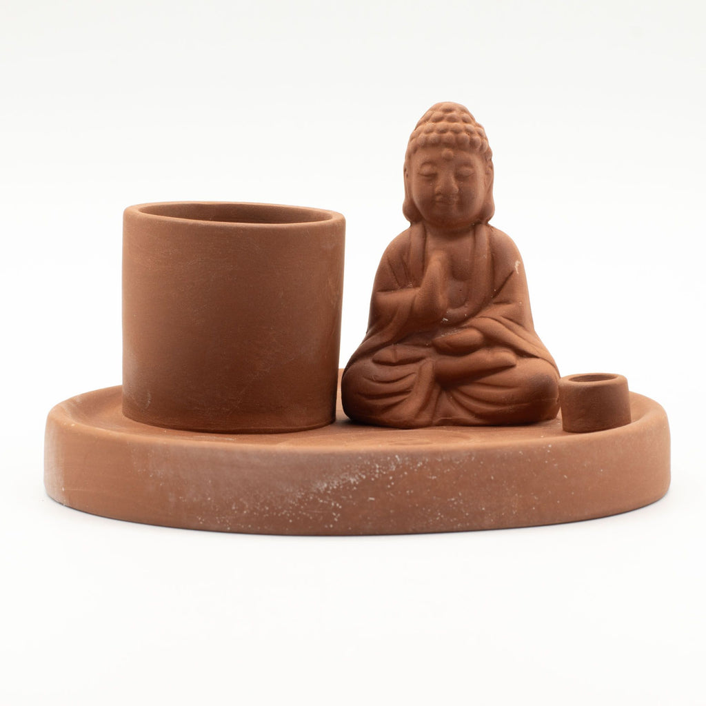 Multi Purpose Buddha Incense Plate with Natural Terracotta Design