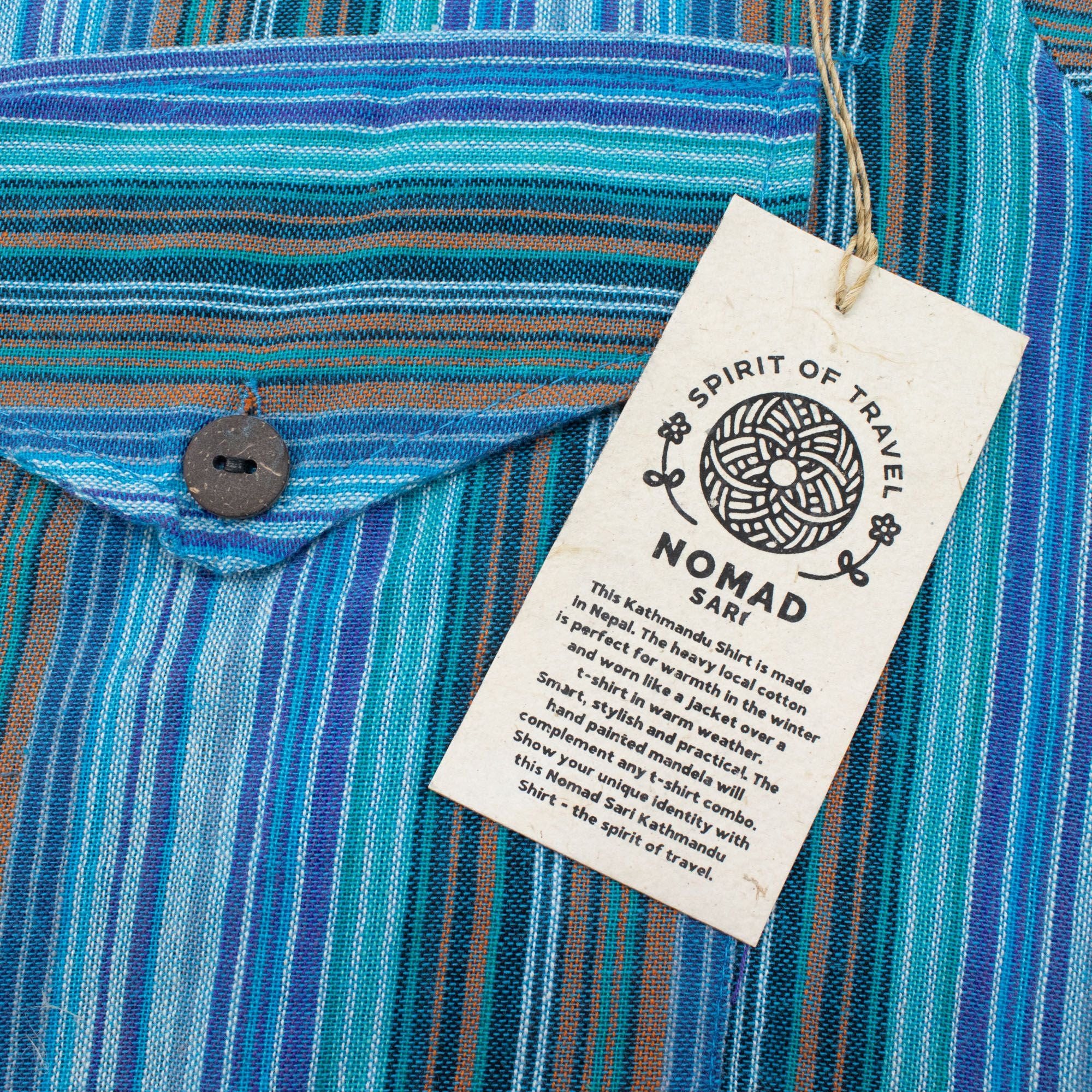 Nomad Sari Grandad Shirt in Turquoise with Vertical Stripes